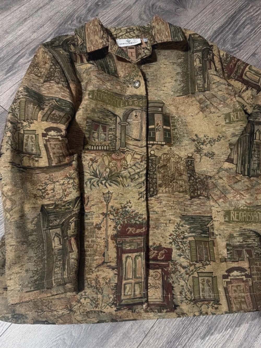 Vintage Tapestry Village Print Jacket - Multicolor